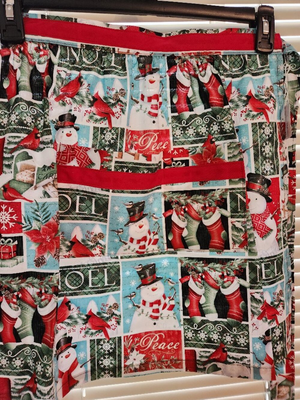Hand Crafted Hostess Apron Christmas Motif Noel Snowman Red White